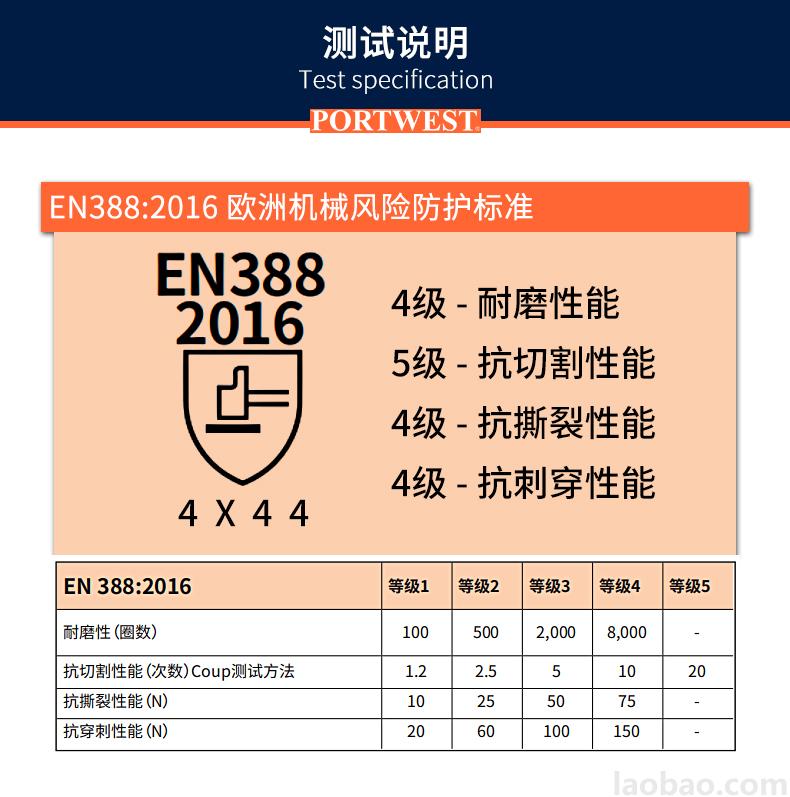 全浸丁腈防割防水手套双层浸胶A4防滑 级/D级防切割防油污Portwest波伟斯特